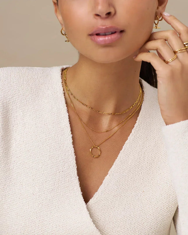 Circa | Gold Open-Circle Three-Row Necklace – Elegant Layered Design — jewelry gift detail view 5 | Dear Given