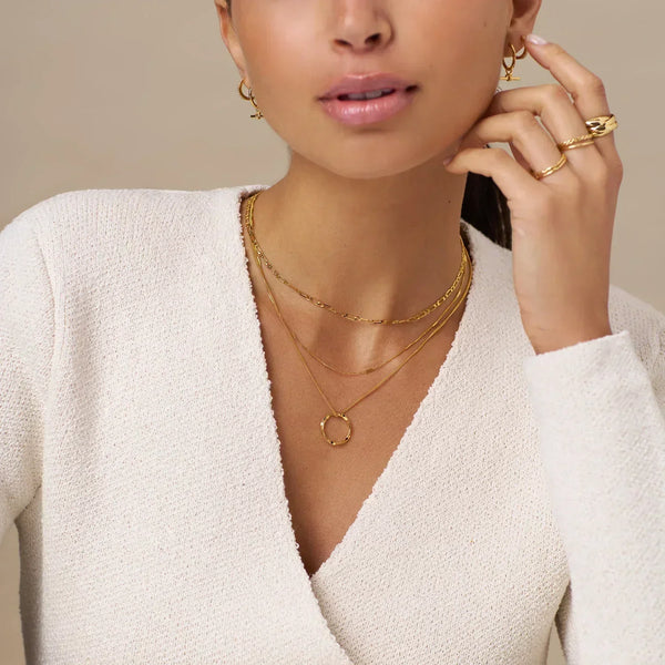 Circa | Gold Open-Circle Three-Row Necklace – Elegant Layered Design