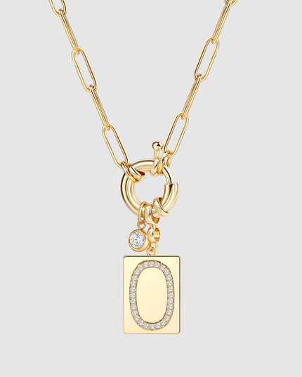 Pave Initial Pendant Necklace with Paperclip Chain