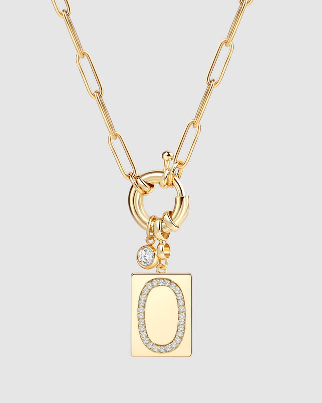 Pave Initial Pendant Necklace with Paperclip Chain