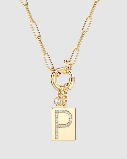 Pave Initial Pendant Necklace with Paperclip Chain