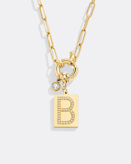 Pave Initial Pendant Necklace with Paperclip Chain