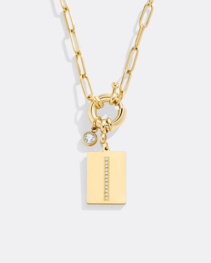 Pave Initial Pendant Necklace with Paperclip Chain