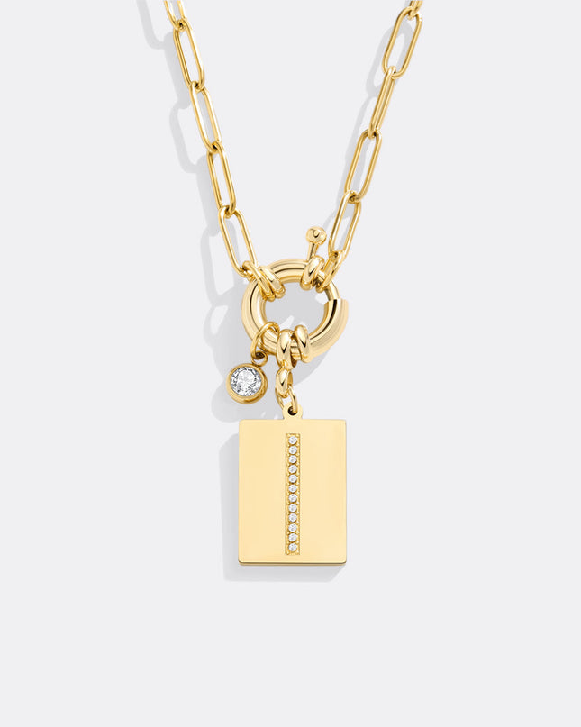 Pave Initial Pendant Necklace with Paperclip Chain