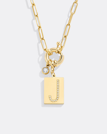 Pave Initial Pendant Necklace with Paperclip Chain