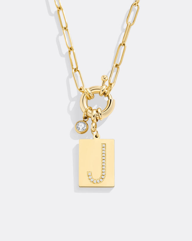 Pave Initial Pendant Necklace with Paperclip Chain