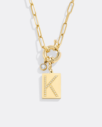 Pave Initial Pendant Necklace with Paperclip Chain