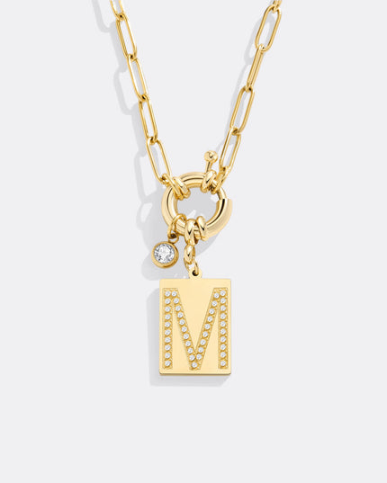 Pave Initial Pendant Necklace with Paperclip Chain