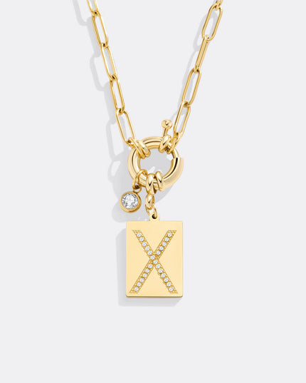 Pave Initial Pendant Necklace with Paperclip Chain