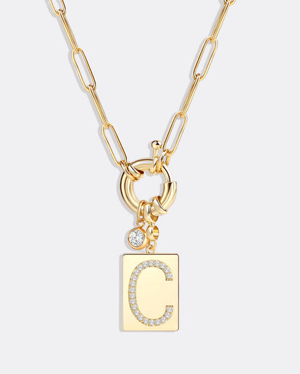 Pave Initial Pendant Necklace with Paperclip Chain