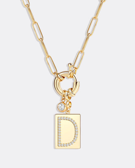 Pave Initial Pendant Necklace with Paperclip Chain