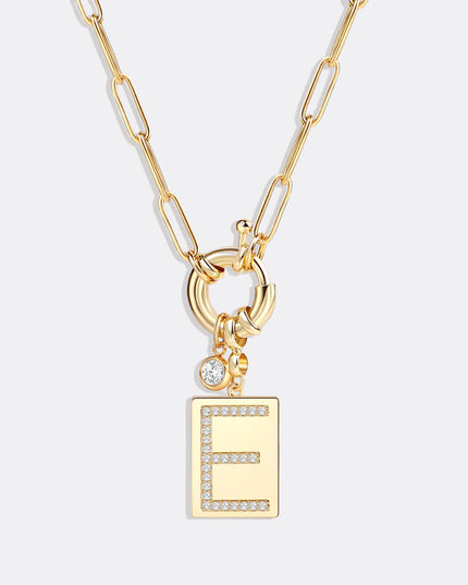 Pave Initial Pendant Necklace with Paperclip Chain