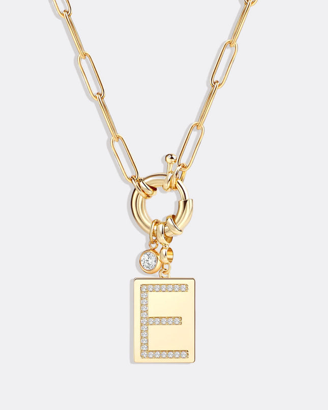 Pave Initial Pendant Necklace with Paperclip Chain