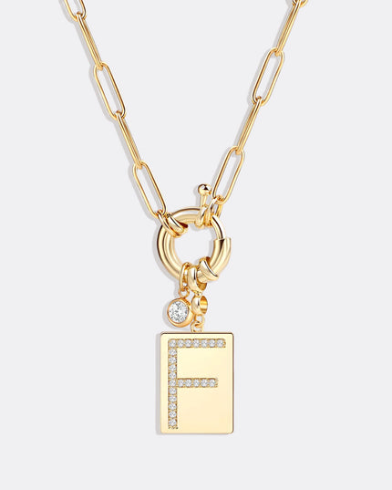 Pave Initial Pendant Necklace with Paperclip Chain