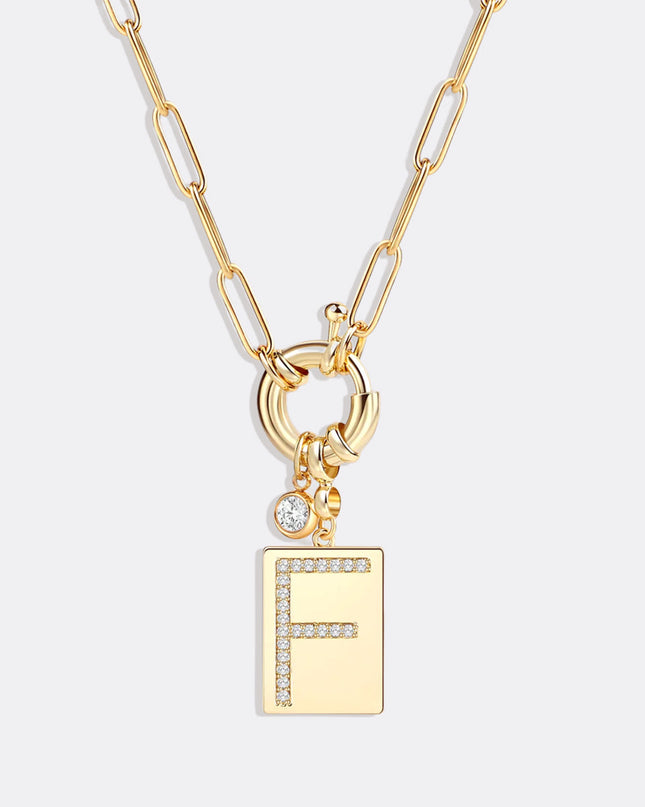 Pave Initial Pendant Necklace with Paperclip Chain