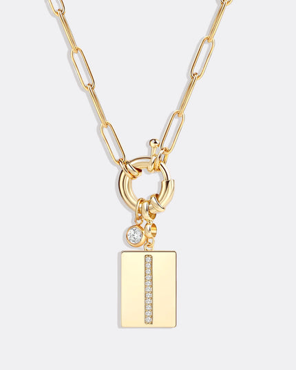 Pave Initial Pendant Necklace with Paperclip Chain