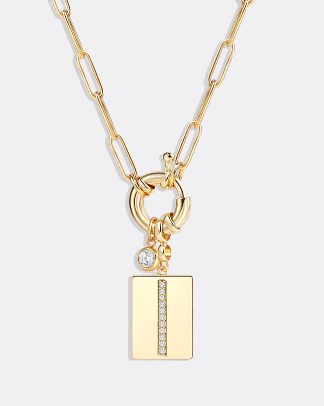 Pave Initial Pendant Necklace with Paperclip Chain