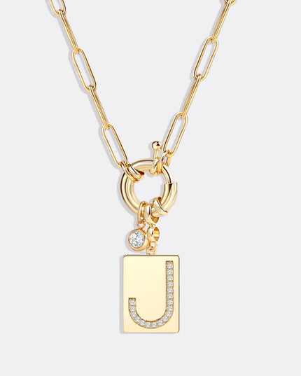 Pave Initial Pendant Necklace with Paperclip Chain