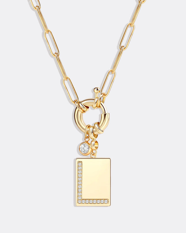 Pave Initial Pendant Necklace with Paperclip Chain