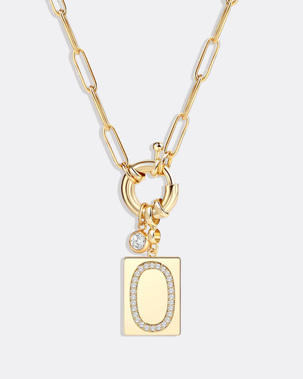 Pave Initial Pendant Necklace with Paperclip Chain