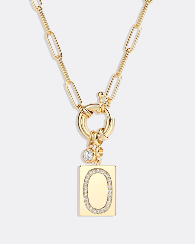 Pave Initial Pendant Necklace with Paperclip Chain