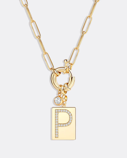 Pave Initial Pendant Necklace with Paperclip Chain