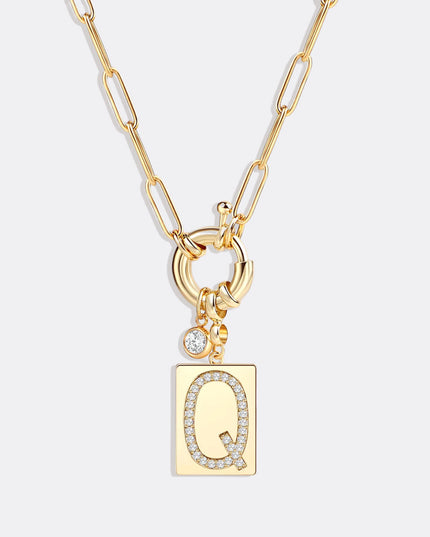 Pave Initial Pendant Necklace with Paperclip Chain