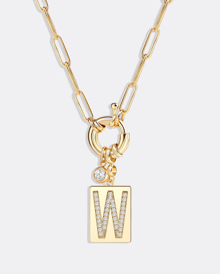 Pave Initial Pendant Necklace with Paperclip Chain