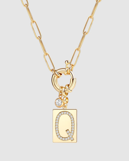 Pave Initial Pendant Necklace with Paperclip Chain