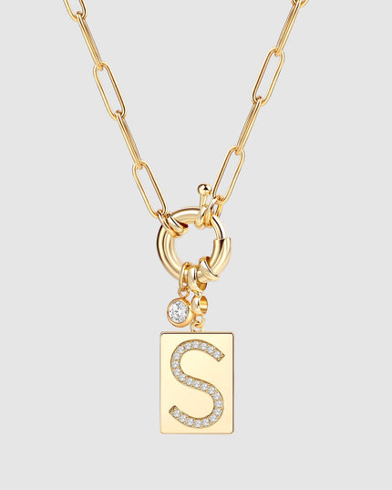 Pave Initial Pendant Necklace with Paperclip Chain