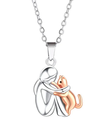 Cat Hug Pendant Necklace - Adorable Cozy Charm for Cat Lovers — jewelry gift detail view 3 | Dear Given