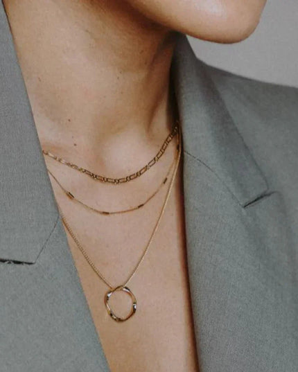 Circa | Gold Open-Circle Three-Row Necklace – Elegant Layered Design — jewelry gift detail view 8 | Dear Given