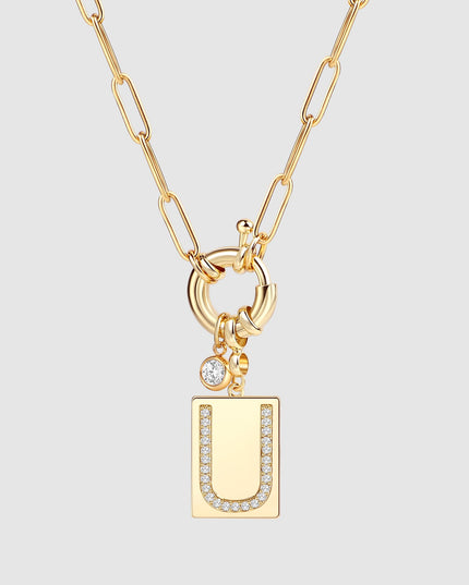 Pave Initial Pendant Necklace with Paperclip Chain