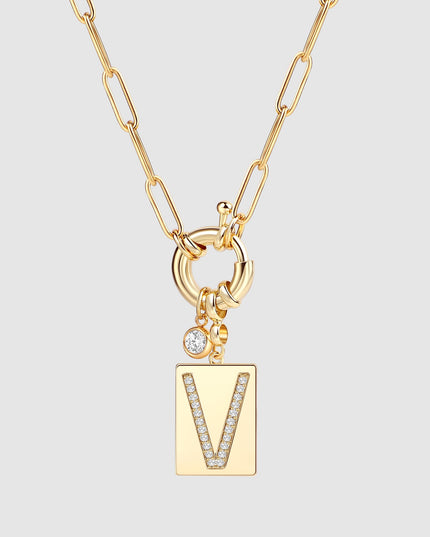 Pave Initial Pendant Necklace with Paperclip Chain