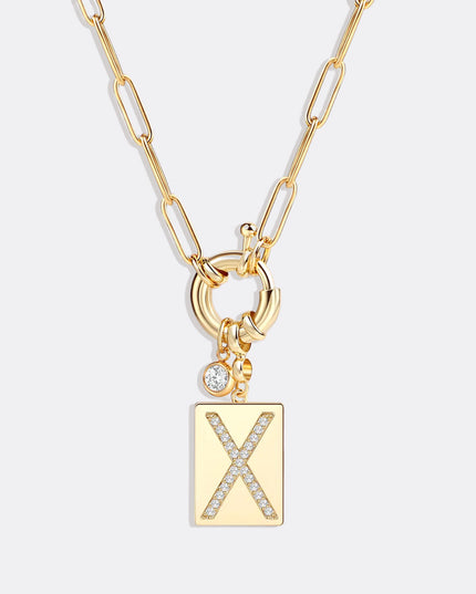 Pave Initial Pendant Necklace with Paperclip Chain