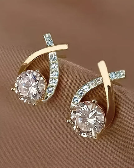 Gleaming Golden Cross Zirconia Stud Earrings