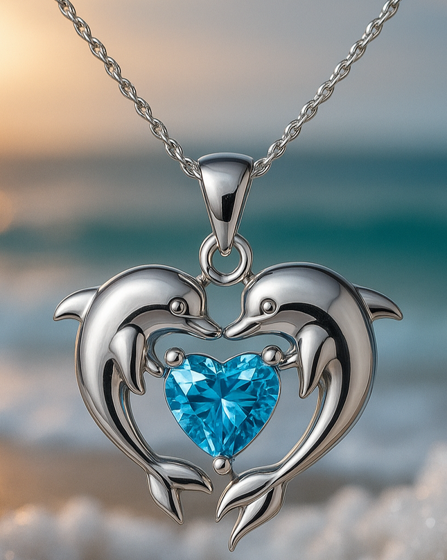 Elegant Timeless Silver Double-Dolphin Opal Necklace