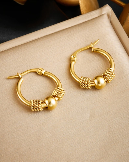 Gleaming Golden Bead Hoop Earrings