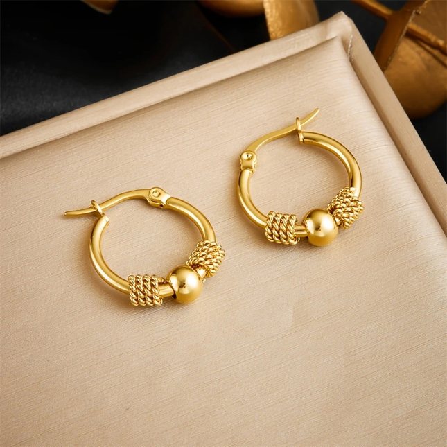 Gleaming Golden Bead Hoop Earrings