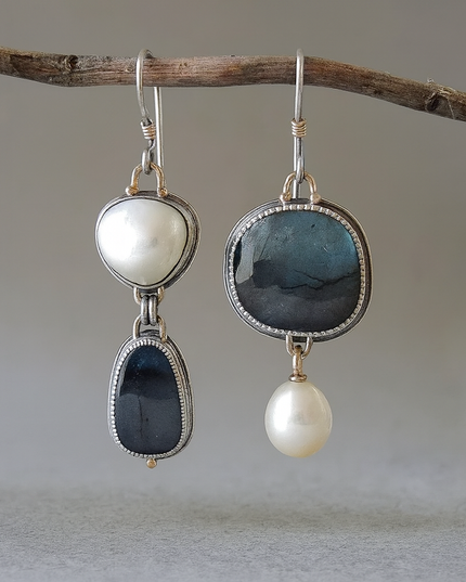 Elegant Vintage Blue Stone & Pearl Earrings