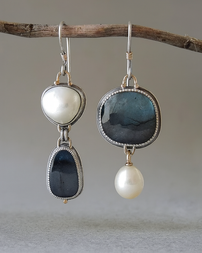 Elegant Vintage Blue Stone & Pearl Earrings