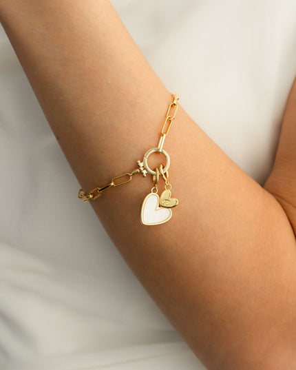 Mother Of Pearl Initial Heart Charm Bracelet